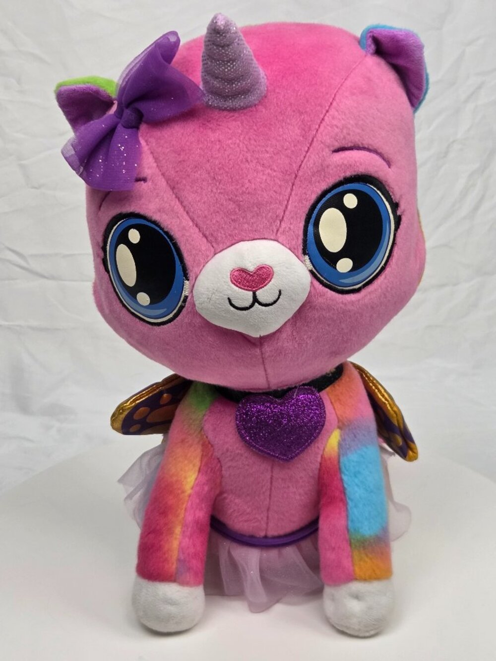 RAINBOW BUTTERFLY UNICORN KITTY Large 14" Soft Sitting Upright Plush